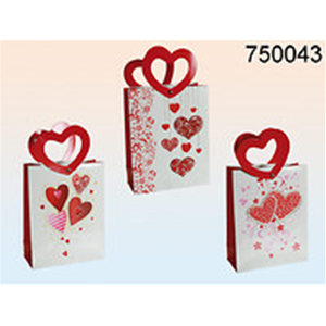 BORSA DA REGALO BIANCA IN CARTA CUORE C/GLITTER & MANICO CUORE