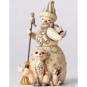 SNOWMAN WITH ANIMALS WHITE WOODLAND