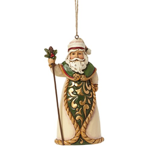 GREEN/IVORY SANTA ORNAMENT