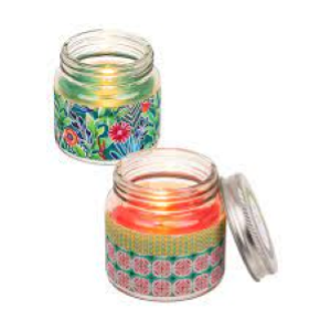 CANDELA PROFUMATA IN VASETTO DI VETRO CON COP. IN METALLO