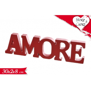 DECORAZIONE SCRITTA LEGNO AMORE ROSSO