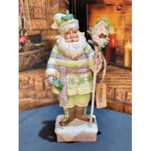 WOODLAN SANTA HOLDING CANE WITH SCENE