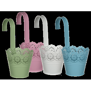 PORTAVASI IN METALLO COLOR PASTELLO C/SUPPORTO PER BALCONE 22X10CM