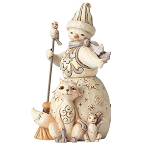 SNOWMAN WITH ANIMALS WHITE WOODLAND