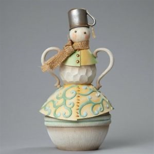 SNOWMAN WITH TIN CUP FIGURINE