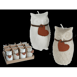 CANDELA CIVETTA C/NASTRO IN PELLE E CUORE 10X6 CM