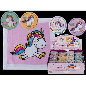 ASCIUGAMANO MAGICO IN COTONE UNICORNO 30X30 CM 4 COL. ASS.