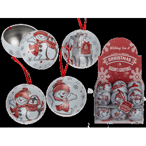 SCATOLA SFERICA IN METALLO PUPAZZO DI NEVE 7 CM 3 ASS. 