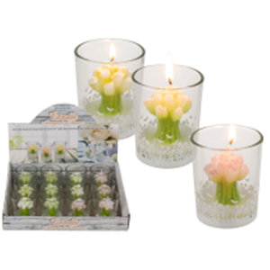 CANDELA MAZZO DI ROSE NEL VASO 5,5 X 7 CM 3 COL