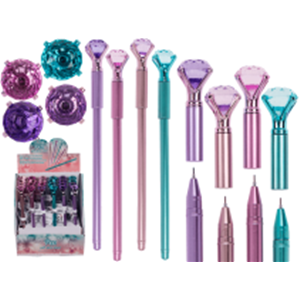 PENNA A SFERA METALLIC FINISH C/PIETRE DECORATIVE 4 COL.