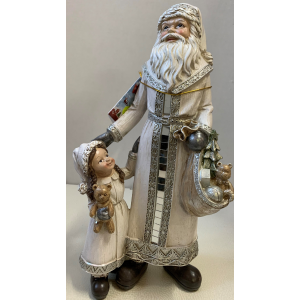 POLY SANTA WITH KID 18X12.5X35 CM