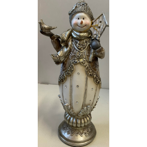 SNOWMAN POLY WITH BIRD NO LIGHT 15X10.5X34 CM